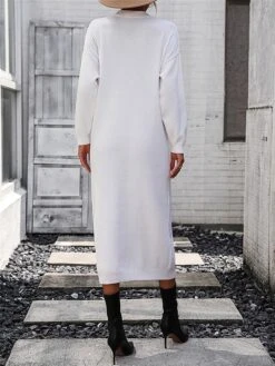 Women's Sweater Dress Winter Dress Jumper Dress Midi Dress Button Daily Date Going Out Fashion Basic Crew Neck Long Sleeve 2023 Loose Fit Black White Purple Color S M L XL Size -HANA Luxury Wear Shop jjutyc1691991566445