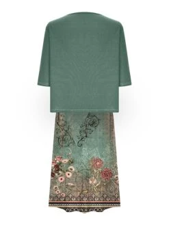 Women's Two Piece Dress Set Casual Dress Shift Dress Daily Going Out Fashion Casual Pocket Print Midi Dress V Neck 3/4 Length Sleeve Floral Loose Fit Navy Blue Royal Blue Dark Green Summer Spring S M -HANA Luxury Wear Shop jknpfg1687327199201