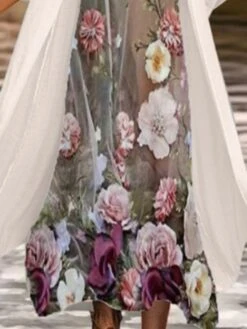 Women's Dress Set Two Piece Dress Chiffon Dress Midi Dress Beige 3/4 Length Sleeve Floral Chiffon Fall Winter Autumn Crew Neck Stylish Loose Fit 2023 M L XL XXL 3XL 4XL 5XL -HANA Luxury Wear Shop jkyowk1650616088009