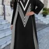 Women's Dress Set Two Piece Dress Long Dress Maxi Dress Black And White Stripes Long Sleeve Color Block Print Winter Fall Crew Neck Vacation Winter Dress Weekend Fall Dress Loose Fit 2023 S M L XL -HANA Luxury Wear Shop jlvhci1663574603087