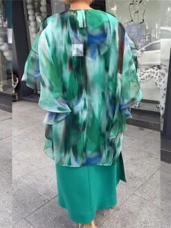 Women's Two Piece Dress Set Casual Dress Print Dress Outdoor Date Fashion Elegant Print Long Dress Maxi Dress Crew Neck 3/4 Length Sleeve Ombre Loose Fit Green Fall Winter S M L XL XXL -HANA Luxury Wear Shop jmdztt1694501516626