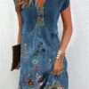 Women's Two Piece Dress Set Casual Dress Tank Dress Outdoor Daily Active Fashion Print Midi Dress V Neck Short Sleeve Floral Regular Fit Blue Summer Spring S M L XL XXL -HANA Luxury Wear Shop jmqzky1686651944288