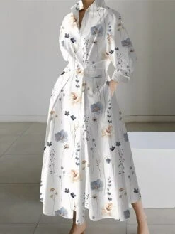 Women's Shirt Dress Casual Dress Swing Dress Maxi Long Dress Outdoor Office Daily Polyester Fashion Modern Shirt Collar Button Pocket Long Sleeve Spring Fall Winter 2023 Loose Fit Black White Yellow -HANA Luxury Wear Shop jmwhew1691045781042