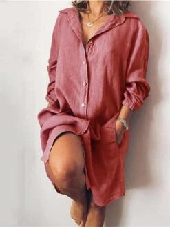 Women's Shirt Dress Casual Dress Shift Dress Midi Dress Outdoor Winter Dress Office Polyester Basic Casual Shirt Collar Button Pocket Long Sleeve Summer Spring Fall 2023 Loose Fit Black White Yellow -HANA Luxury Wear Shop jnkhkf1645162716264