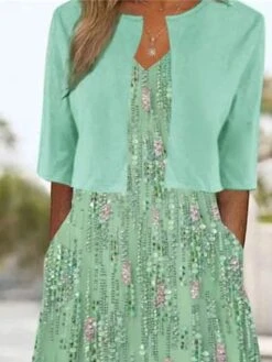 Women's Two Piece Dress Set Casual Dress Print Dress Outdoor Daily Fashion Streetwear Print Midi Dress V Neck Half Sleeve Floral Regular Fit Green Summer Spring S M L XL XXL -HANA Luxury Wear Shop jnnzqh1684479952718