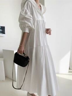 Women's Casual Dress Cotton Linen Dress Swing Dress Maxi Long Dress Linen / Cotton Blend Fashion Basic Outdoor Daily Vacation Hooded Ruched Pocket Long Sleeve Fall Winter Autumn 2023 Loose Fit Black -HANA Luxury Wear Shop joaxwr1693553168618
