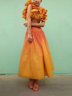 Women's Two Piece Dress Set Casual Dress Skirt Set Outdoor Daily Fashion Streetwear Ruffle Print Midi Dress Crew Neck Sleeveless Tie Dye Regular Fit Yellow Fall Winter S M L XL -HANA Luxury Wear Shop jpsjzc1692340671284