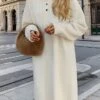 Women's Sweater Dress Jumper Dress Casual Dress Midi Dress Fashion Pure Color Outdoor Daily Vacation Going Out Lapel Long Sleeve Patchwork Button 2023 Regular Fit White Camel One Size