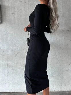 Women's Sweater Dress Jumper Dress Casual Dress Midi Dress Fashion Plain Outdoor Casual Daily Going Out V Neck Long Sleeve 2023 Slim Black Wine Khaki S M L XL XXL 3XL -HANA Luxury Wear Shop jqyvgo1694427007706