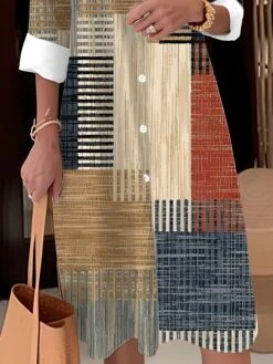 Women's Shirt Dress Casual Dress Midi Dress Outdoor Office Daily Polyester Fashion Modern Shirt Collar Button Pocket Long Sleeve Fall Winter 2023 Loose Fit Yellow Blue Purple Plaid Striped S M L XL -HANA Luxury Wear Shop jrkacb1693473695031