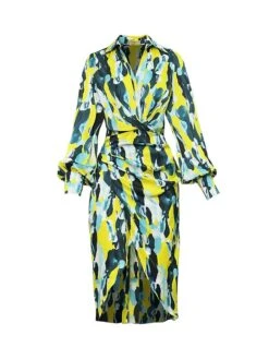 Women's Shirt Dress Casual Dress Bodycon Midi Dress Outdoor Daily Date Polyester Fashion Modern Shirt Collar Button Print Long Sleeve Summer Spring Fall 2023 Regular Fit Orange Green Color Block S M -HANA Luxury Wear Shop jsbusl1689823465892