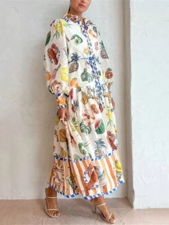 Women's Shirt Dress Casual Dress Swing Dress Midi Dress Outdoor Daily Date Polyester Fashion Modern Shirt Collar Button Print Long Sleeve Spring Fall Winter 2023 Loose Fit White Floral Color Block S -HANA Luxury Wear Shop jsiqdu1692267216853