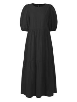 Women's Casual Dress Cotton Linen Dress Swing Dress Maxi Long Dress Cotton Blend Basic Casual Outdoor Daily Holiday Crew Neck Ruched Pocket Half Sleeve Summer Spring 2023 Loose Fit Black White Red -HANA Luxury Wear Shop jspbli1657768777765