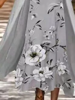 Women's Dress Set Two Piece Dress Chiffon Dress Midi Dress Gray 3/4 Length Sleeve Floral Chiffon Summer Spring Crew Neck Stylish Loose Fit 2023 S M L XL XXL -HANA Luxury Wear Shop jtcnff1645181951540