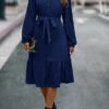 Women's Shirt Dress Casual Dress Maxi Long Dress Outdoor Daily Polyester Basic Classic Shirt Collar Lace Up Button Long Sleeve Spring Fall Winter 2023 Loose Fit Blue Green Pure Color S M L XL -HANA Luxury Wear Shop jtvnfc1693200162087