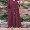 Women's Shirt Dress Casual Dress Cotton Linen Dress Midi Dress Linen / Cotton Blend Basic Classic Outdoor Daily Vacation Shirt Collar Button Pocket Long Sleeve Spring Fall Autumn 2023 Loose Fit Black -HANA Luxury Wear Shop jtwvco1692084360636