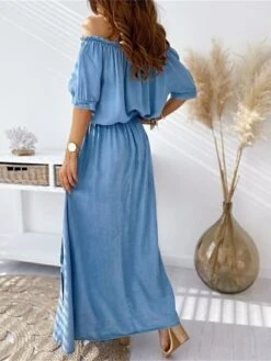 Women's Two Piece Dress Set Casual Dress Skirt Set Outdoor Daily Modern Casual Pocket Drawstring Long Dress Maxi Dress Off Shoulder Half Sleeve Floral Loose Fit Blue Gray Summer Spring S M L XL XXL -HANA Luxury Wear Shop juzubd1681958071804