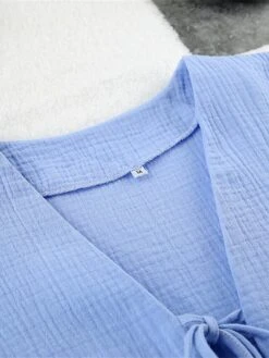 Women's Casual Dress Cotton Linen Dress Mini Dress Cotton Daily Basic Outdoor Home Daily V Neck Ruched Button 3/4 Length Sleeve Fall Autumn 2023 Loose Fit Navy Blue Blue Purple Plain S M L -HANA Luxury Wear Shop jwvvpb1692936385355