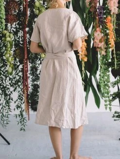 Women's Casual Dress Cotton Linen Dress Wrap Dress Midi Dress Linen / Cotton Blend Fashion Classic Style Outdoor Daily Holiday V Neck Lace Up Pocket Short Sleeve Fall Winter Autumn 2023 Loose Fit -HANA Luxury Wear Shop jxoqgo1694087198933
