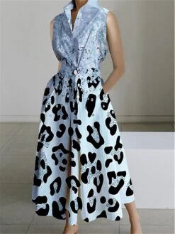 Women's Shirt Dress Casual Dress Swing Dress Maxi Long Dress Outdoor Office Daily Polyester Fashion Modern Shirt Collar Button Pocket Sleeveless Summer Spring 2023 Loose Fit Pink Navy Blue Blue -HANA Luxury Wear Shop jxudwn1690772972483