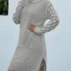 Women's Sweater Dress Winter Dress Jumper Dress Midi Dress Hollow Out Split Daily Date Going Out Active Fashion Turtleneck Long Sleeve 2023 Loose Fit Gray Color S M L XL Size