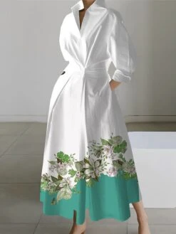 Women's Shirt Dress Casual Dress Swing Dress Maxi Long Dress Outdoor Office Daily Polyester Fashion Modern Shirt Collar Button Pocket Long Sleeve Spring Fall Winter 2023 Loose Fit ArmyGreen Black -HANA Luxury Wear Shop jzxhpw1691648626735