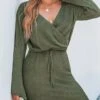 Women's Sweater Dress Winter Dress Jumper Dress Mini Dress Drawstring Daily Date Going Out Fashion Basic V Neck Long Sleeve 2023 Regular Fit Green Color S M L XL Size -HANA Luxury Wear Shop kamujn1691991713844