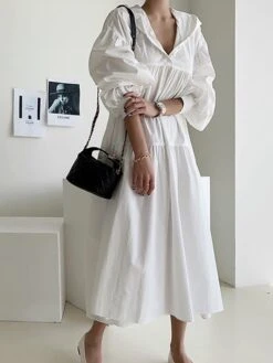 Women's Casual Dress Cotton Linen Dress Swing Dress Maxi Long Dress Linen / Cotton Blend Fashion Basic Outdoor Daily Vacation Hooded Ruched Pocket Long Sleeve Fall Winter Autumn 2023 Loose Fit Black -HANA Luxury Wear Shop kanfca1693553166341