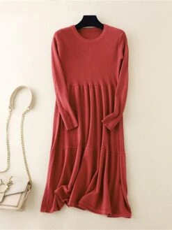 Women's Sweater Dress Jumper Dress Casual Dress Midi Dress Active Plain Outdoor Casual Holiday Vacation Crew Neck Long Sleeve Ruched 2023 Loose Fit Black Red Blue One Size -HANA Luxury Wear Shop kaxvjl1697537720593