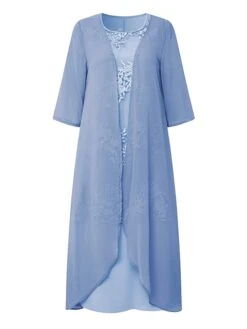 Women's Dress Set Lace Dress Midi Dress Light Blue Green Gray Half Sleeve Floral Embroidered Layered Patchwork Summer Spring Fall Crew Neck Elegant Chinoiserie 2023 M L XL XXL XXXL 4XL 5XL -HANA Luxury Wear Shop kbrmdc1662457523164