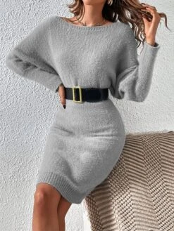 Women's Sweater Dress Winter Dress Jumper Dress Midi Dress Patchwork Street Daily Date Fashion Streetwear Crew Neck Long Sleeve 2023 Slim Black White Khaki Color S M L XL Size -HANA Luxury Wear Shop kbrxbe1692095368422