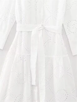 Women's Shirt Dress Casual Dress Midi Dress Outdoor Daily Vacation Cotton Fashion Modern Shirt Collar Lace Up Button Long Sleeve Fall Winter 2023 Regular Fit White Pure Color XS S M L -HANA Luxury Wear Shop kdcoba1695644911763