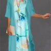 Women's Two Piece Dress Set Casual Dress Print Dress Outdoor Daily Fashion Elegant Print Midi Dress Crew Neck 3/4 Length Sleeve Floral Ombre Loose Fit White Light Green Blue Summer Spring S M L XL XXL