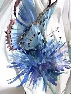 Women's Shirt Dress Casual Dress Shift Dress Midi Dress Outdoor Daily Date Polyester Classic Modern Shirt Collar Split Print Long Sleeve Summer Spring Fall 2023 Loose Fit White Blue Animal Butterfly -HANA Luxury Wear Shop kdlnyd1677234642275