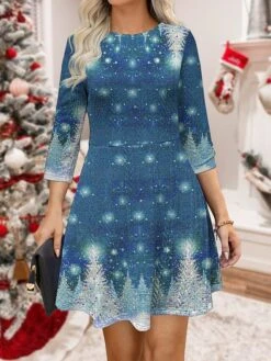 Women‘s Christmas Sweater Dress Jumper Dress Winter Dress Warm Snowman Christmas Tree Outdoor Christmas Daily Holiday Crew Neck Long Sleeve 2023 Regular Fit Wine Blue Green S M L XL -HANA Luxury Wear Shop keqjdt1695364492868