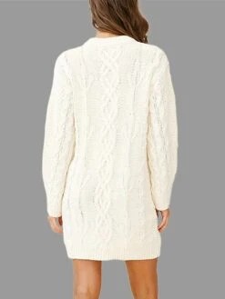 Women's Sweater Dress Jumper Dress Casual Dress Mini Dress Warm Pure Color Outdoor Casual Daily Going Out Crew Neck Long Sleeve 2023 Loose Fit White S M L -HANA Luxury Wear Shop kestyr1695643792095