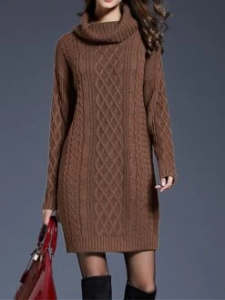 Women's Sweater Dress Jumper Dress Winter Dress Mini Dress Warm Plain Outdoor Daily Holiday Vacation Turtleneck Long Sleeve 2023 Loose Fit White Wine Blue M L XL XXL 3XL -HANA Luxury Wear Shop keweea1697711249151