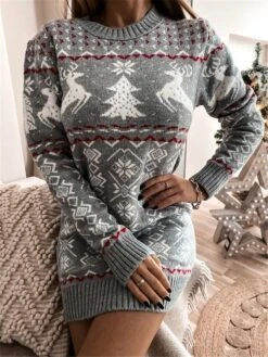 Women‘s Christmas Sweater Dress Winter Dress Sheath Dress Short Mini Dress Red Navy Blue Gray Long Sleeve Elk Snowman Snowflake Knit Fall Winter Round Neck Turtleneck Stylish Casual 2022 S M L XL XXL -HANA Luxury Wear Shop kfchsp1663151843052