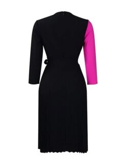 Women's Shirt Dress Casual Dress Midi Dress Outdoor Daily Date Polyester Fashion Casual Shirt Collar Lace Up Pleated 3/4 Length Sleeve Spring Fall Winter 2023 Regular Fit Yellow Red Blue Color Block -HANA Luxury Wear Shop kfftyj1695027669237