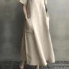 Women's Linen Dress Shift Dress Midi Dress Black Pink Apricot Short Sleeve Pure Color Pocket Summer Spring Fall Crew Neck Basic Loose Fit 2023 M L XL 2XL 3XL 4XL 5XL -HANA Luxury Wear Shop kgokup1621438202365