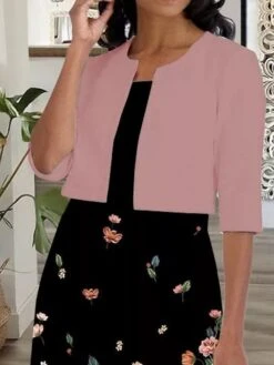 Women's Dress Set Two Piece Dress A Line Dress Midi Dress Pink Orange Half Sleeve Floral Ruched Fall Winter Autumn Crew Neck Sexy 2023 S M L XL XXL 3XL -HANA Luxury Wear Shop khedux1672370210363