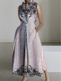 Women's Shirt Dress Casual Dress Swing Dress Maxi Long Dress Outdoor Office Daily Polyester Fashion Modern Shirt Collar Button Pocket Sleeveless Summer Spring 2023 Loose Fit Pink Blue Purple Color -HANA Luxury Wear Shop kinqum1690859494134