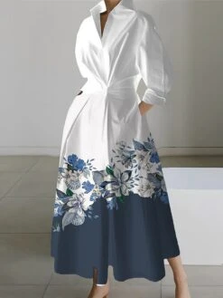 Women's Shirt Dress Casual Dress Swing Dress Maxi Long Dress Outdoor Office Daily Polyester Fashion Modern Shirt Collar Button Pocket Long Sleeve Spring Fall Winter 2023 Loose Fit ArmyGreen Black -HANA Luxury Wear Shop kjvfpi1691648627141