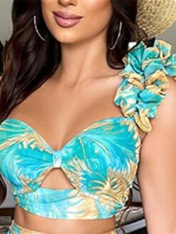 Women's Dress Set Two Piece Dress Skirt Set Long Dress Maxi Dress Green Sleeveless Floral Backless Summer Spring One Shoulder Stylish 2023 S M L XL -HANA Luxury Wear Shop klggzc1639466632219