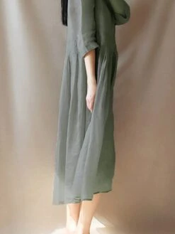 Women's Casual Dress Cotton Linen Dress Swing Dress Midi Dress Cotton Blend Basic Casual Outdoor Daily Vacation Crew Neck Ruched Pocket 3/4 Length Sleeve Summer Spring 2023 Loose Fit Yellow Gray Plain -HANA Luxury Wear Shop knboai1679032706444