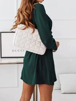 Women's Shirt Dress Casual Dress Mini Dress Outdoor Daily Date Cotton Fashion Modern Shirt Collar Lace Up Button Long Sleeve Fall Winter 2023 Loose Fit Wine Brown Green Plain S M L XL 2XL -HANA Luxury Wear Shop kpulnj1694427910717