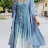 Women's Two Piece Dress Set Casual Dress Chiffon Dress Outdoor Daily Fashion Casual Print Midi Dress V Neck Half Sleeve Floral Ombre Regular Fit Royal Blue Green Summer Spring S M L XL XXL -HANA Luxury Wear Shop kqnoxb1683626200758