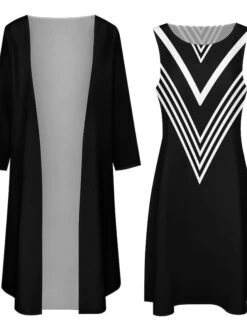 Women's Dress Set Two Piece Dress Long Dress Maxi Dress Black And White Stripes Long Sleeve Color Block Print Winter Fall Crew Neck Vacation Winter Dress Weekend Fall Dress Loose Fit 2023 S M L XL -HANA Luxury Wear Shop kqwpek1663574604009