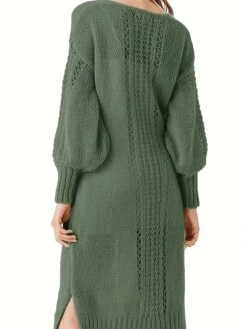 Women's Sweater Dress Jumper Dress Casual Dress Midi Dress Warm Pure Color Outdoor Casual Daily Going Out V Neck Long Sleeve 2023 Loose Fit Green S M L -HANA Luxury Wear Shop krckrq1695643798060