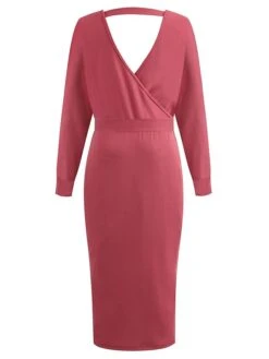 Women's Sweater Dress Winter Dress Jumper Dress Midi Dress Lace Up Split Daily Date Going Out Active Fashion V Neck Long Sleeve 2023 Regular Fit Black Yellow Fuchsia Color S M L XL XXL Size -HANA Luxury Wear Shop krqfex1692857089753